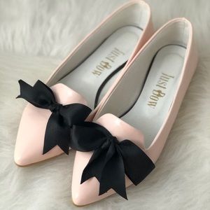 Pink Patent Leather Pointy Toe Flat Bow Loafers